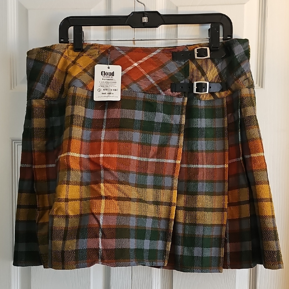 Plaid Wrap Skirt Kilt, with Buckle Detail.